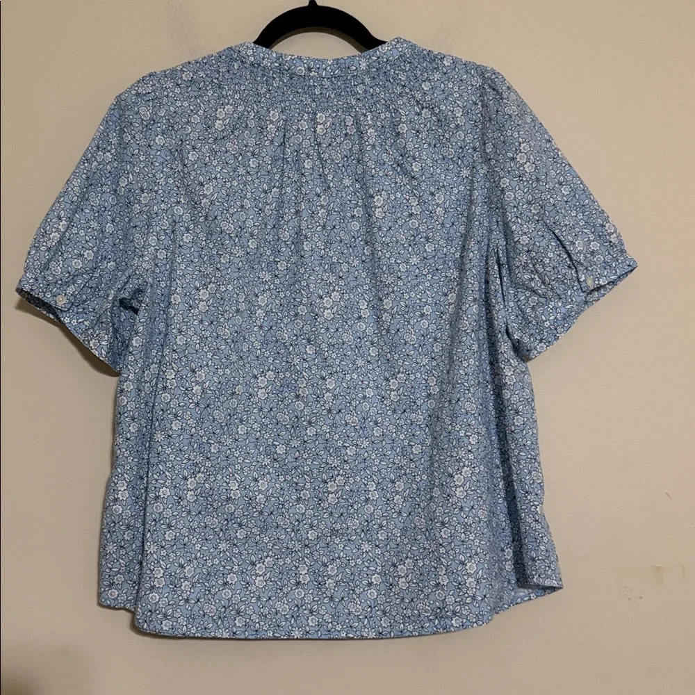 J crew destination Light Blue daisy Floral Blouse top women L button front boho - Picture 5 of 10